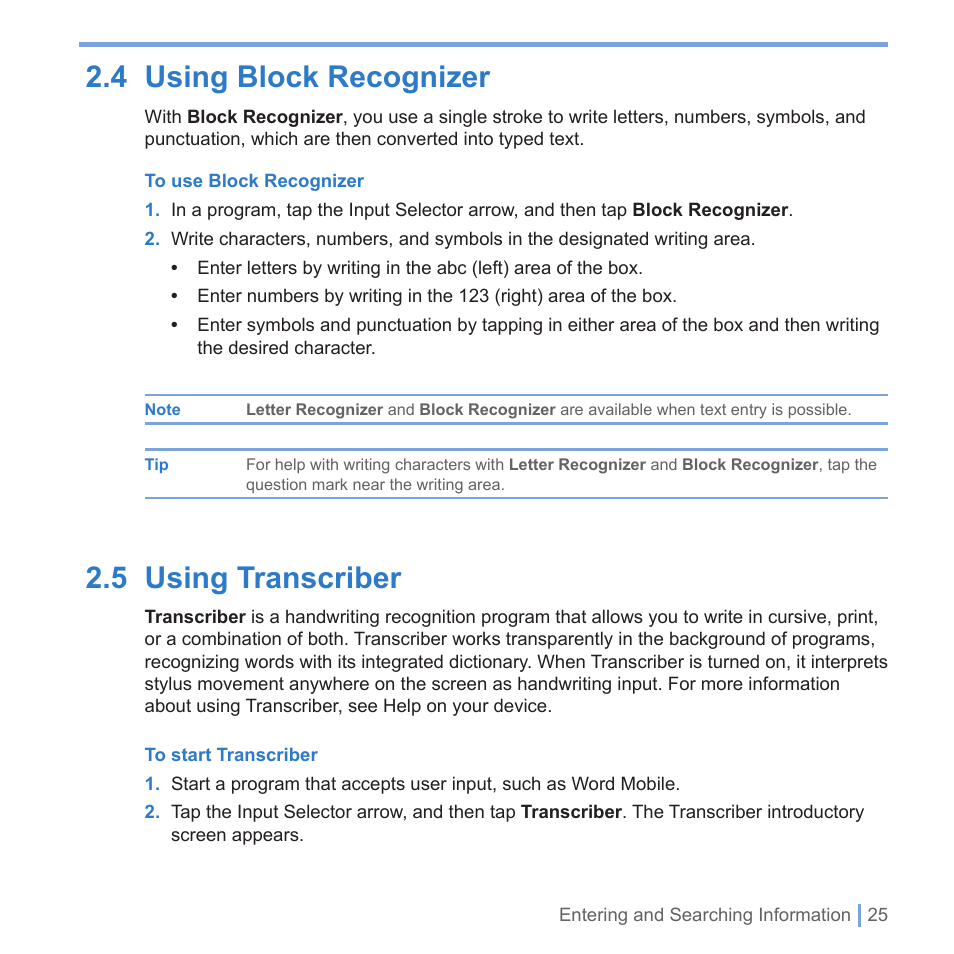4 using block recognizer 2.5 using transcriber, 4 using block recognizer, 5 using transcriber | UTStarcom PPC-6700 User Manual | Page 26 / 149