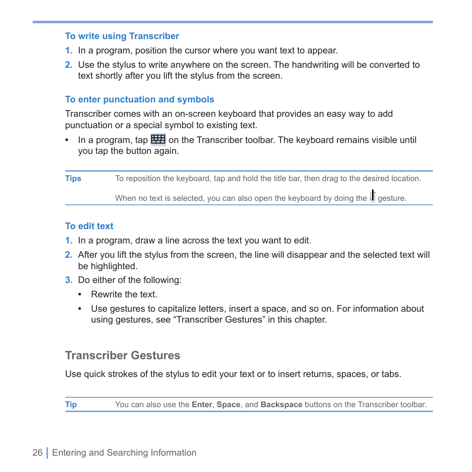 Transcriber gestures | UTStarcom PPC-6700 User Manual | Page 27 / 149