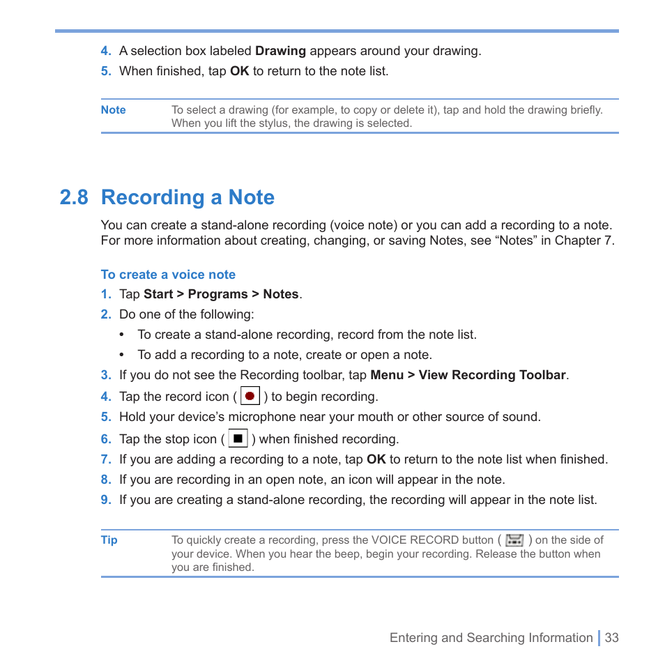 8 recording a note | UTStarcom PPC-6700 User Manual | Page 34 / 149