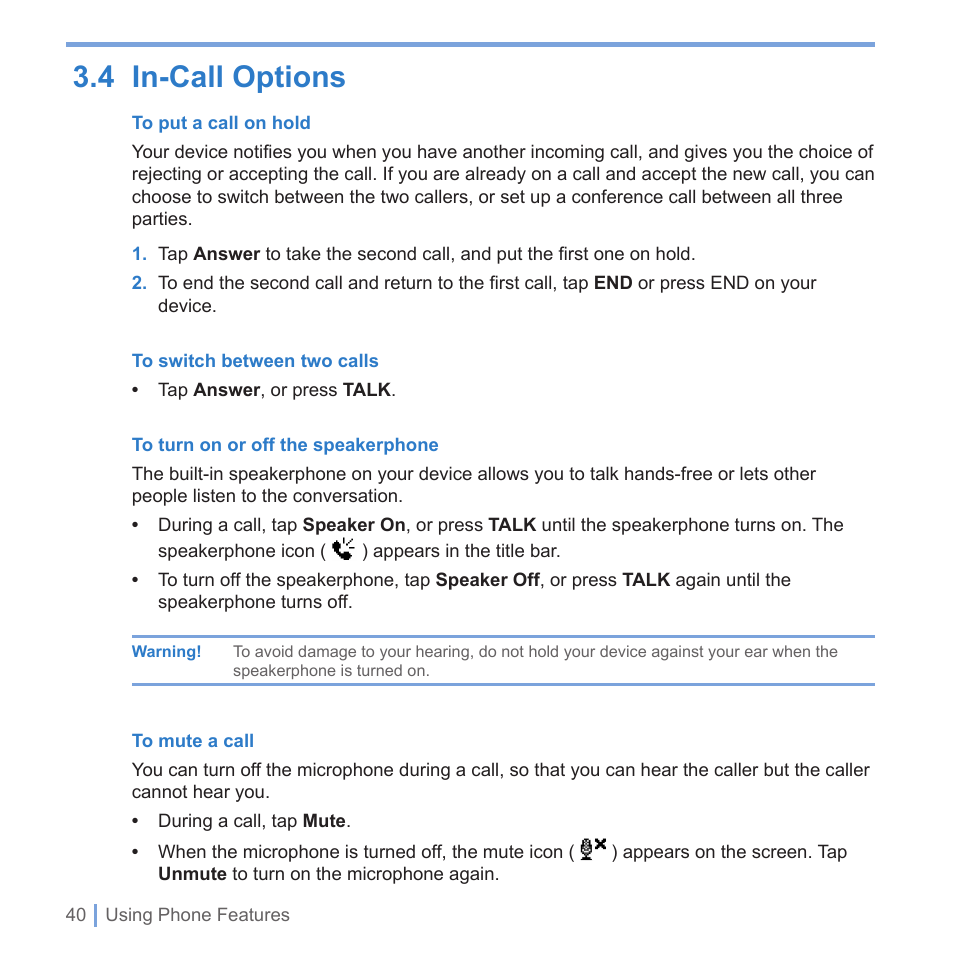 4 in-call options | UTStarcom PPC-6700 User Manual | Page 41 / 149
