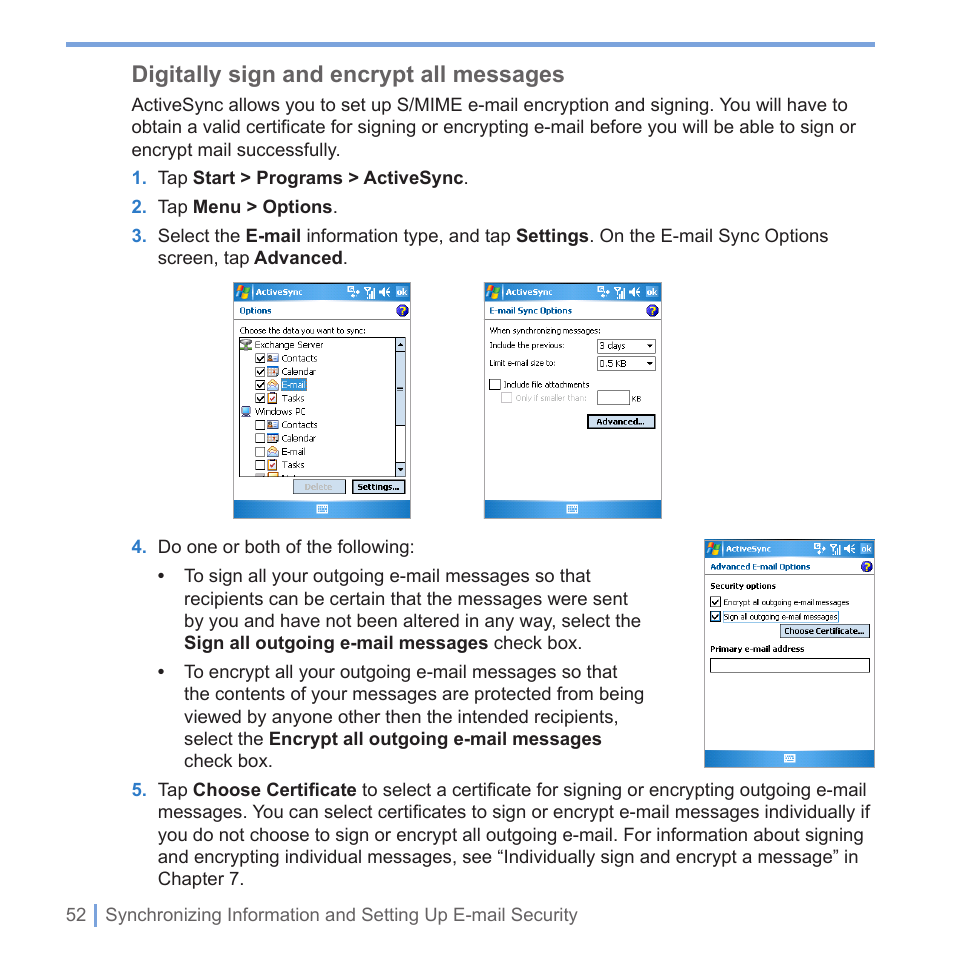 Digitally sign and encrypt all messages | UTStarcom PPC-6700 User Manual | Page 53 / 149