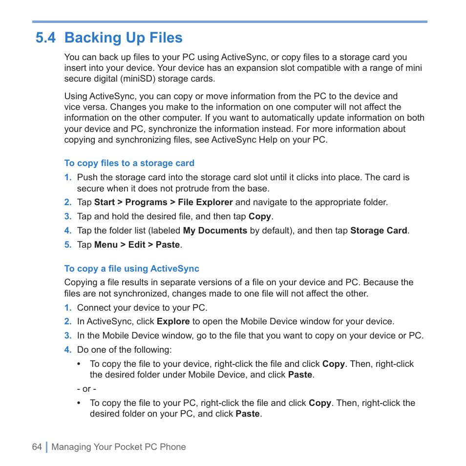 4 backing up files | UTStarcom PPC-6700 User Manual | Page 65 / 149