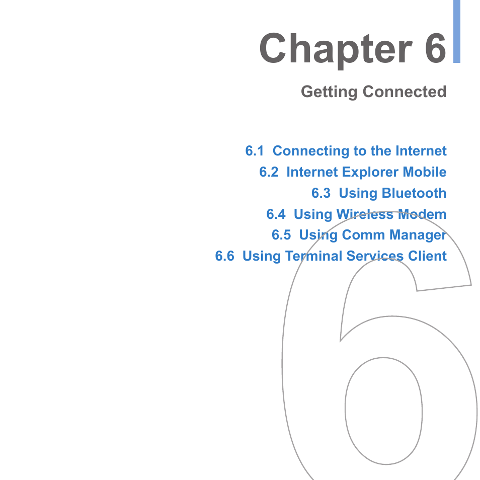 Chapter 6 getting connected, Chapter 6 | UTStarcom PPC-6700 User Manual | Page 69 / 149