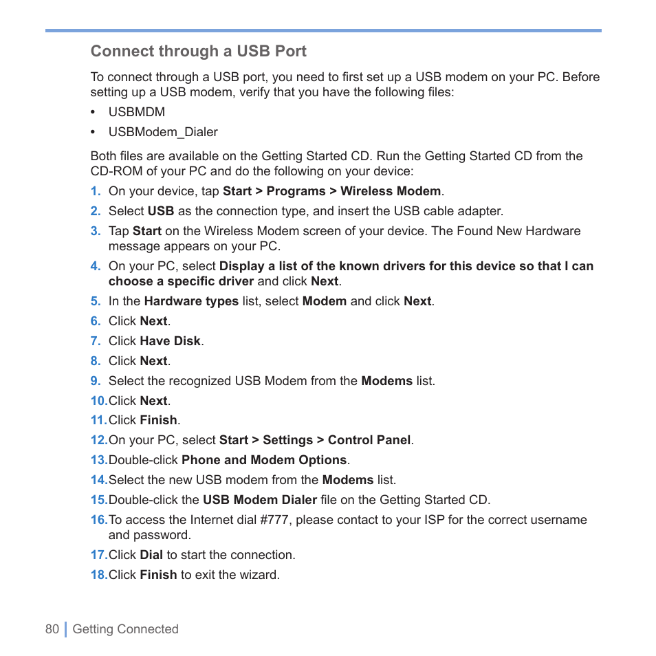 Connect through a usb port | UTStarcom PPC-6700 User Manual | Page 81 / 149