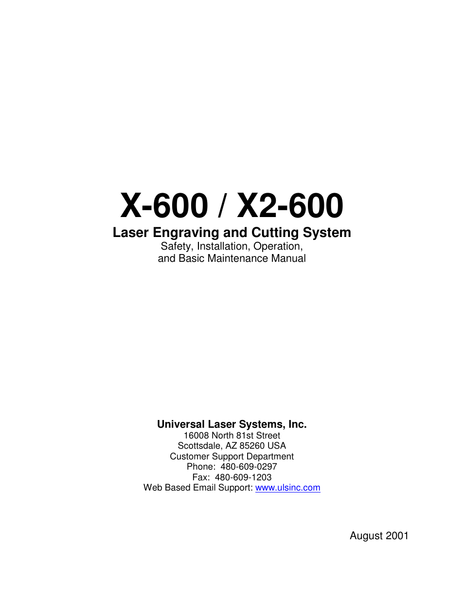 Universal Laser Systems X2-600 User Manual | 121 pages