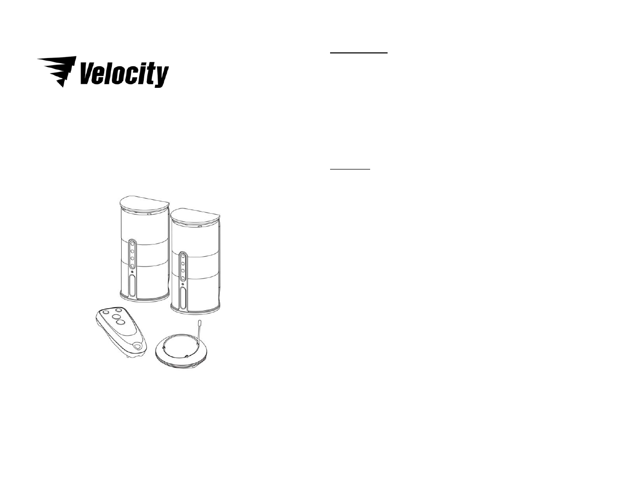 Velocity Micro SPK-VELO-001 User Manual | 6 pages