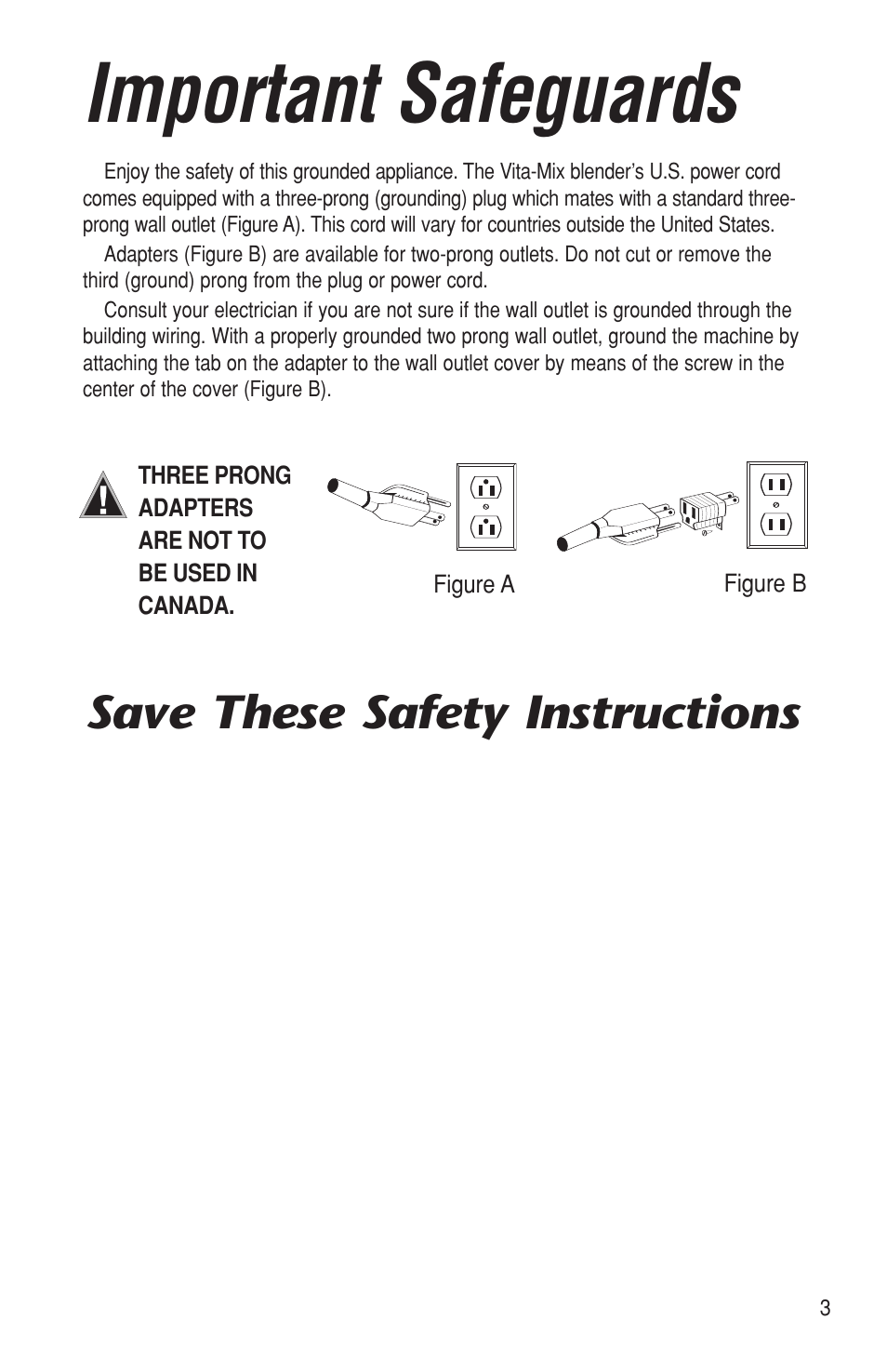 Important safeguards, Save these safety instructions | Vita-Mix BARBOSS MP User Manual | Page 3 / 16