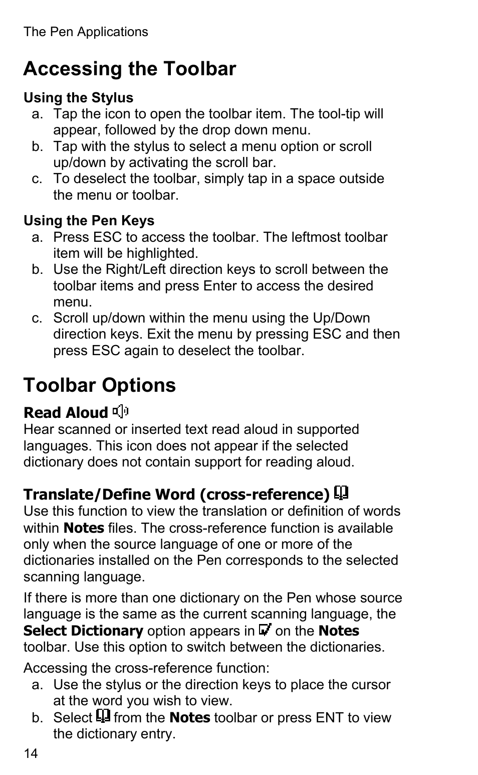 Accessing the toolbar, Toolbar options | Wizcom InfoScan TS Elite User Manual | Page 16 / 46