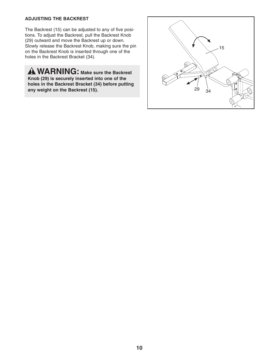 Warning | Weider Pro XT20 WEBE09101 User Manual | Page 10 / 16