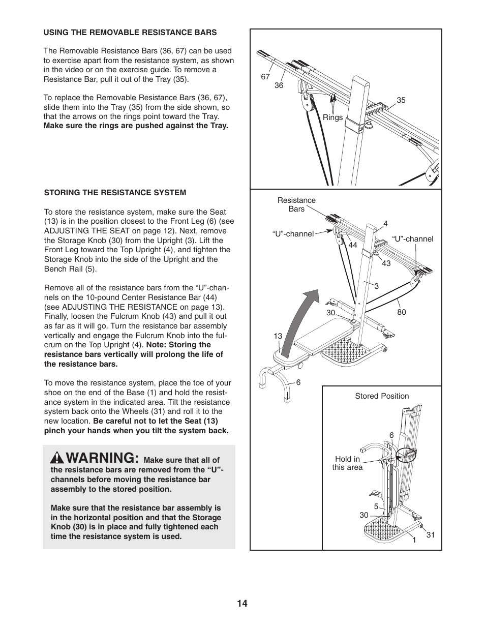 Warning | Weider WESY3873.2 User Manual | Page 14 / 24