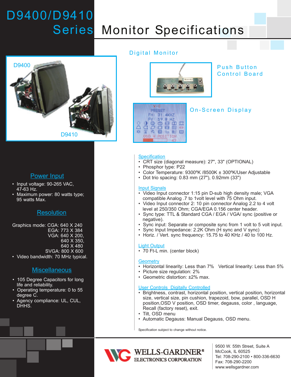 Wells-Gardner D9410 User Manual | 2 pages