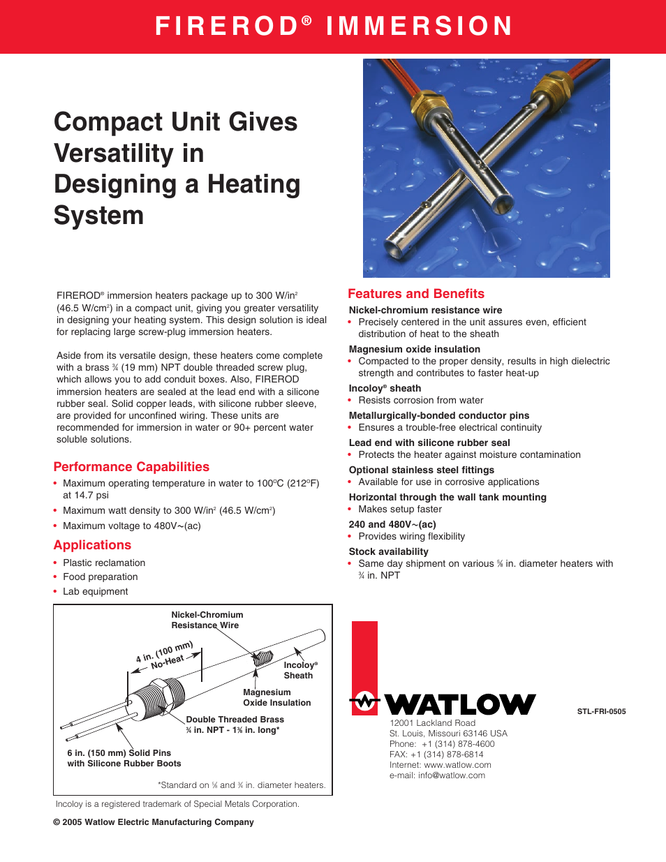 Watlow Electric Firerod Immersion User Manual | 2 pages