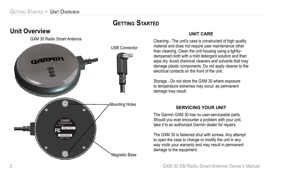 Getting started, Unit overview | XM Satellite Radio GXM30 User Manual | Page 8 / 48