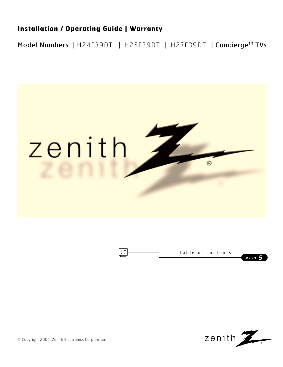 Zenith CONCIERGE H25F39DT User Manual | 44 pages