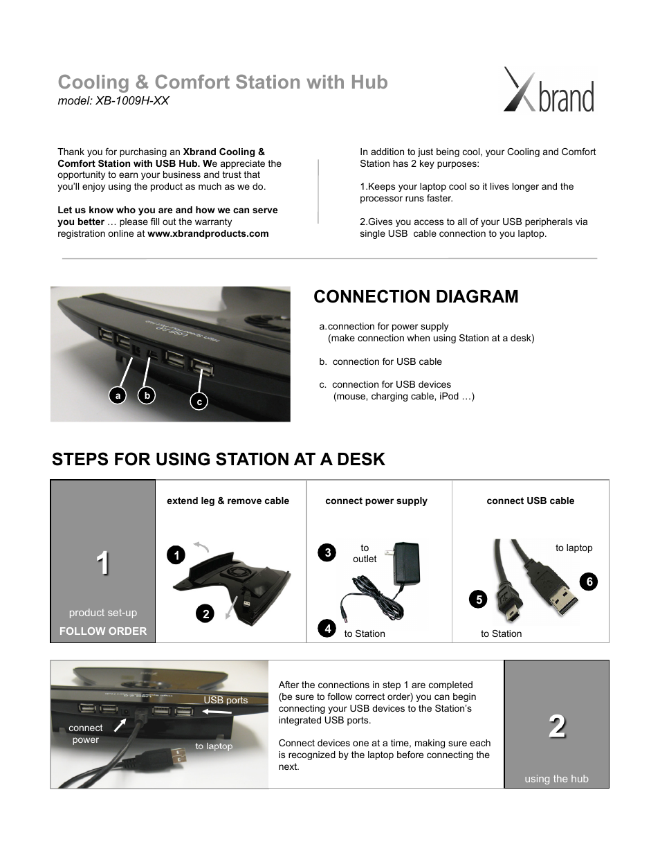 Xbrand Cooling & Comfort Station with Hub XB-1009H-XX User Manual | 2 pages