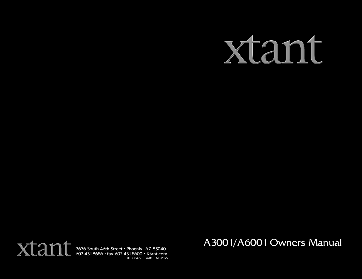 Xtant A3001/A6001 User Manual | 16 pages