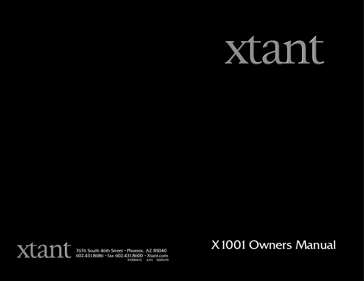 Xtant Model X1001 User Manual | 19 pages