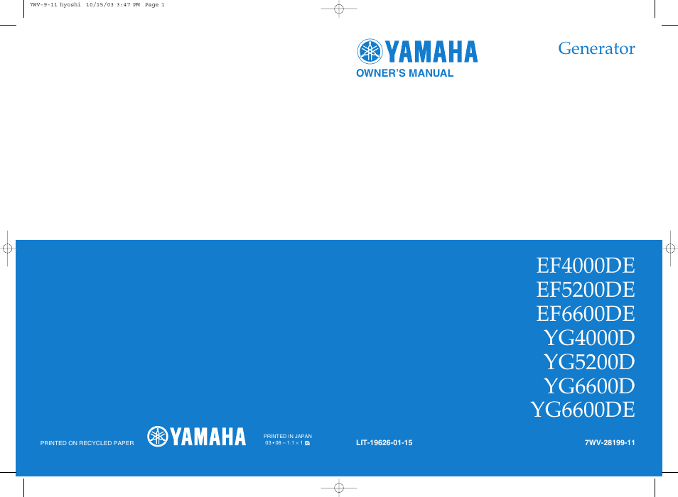 Yamaha EF4000DE User Manual | 62 pages
