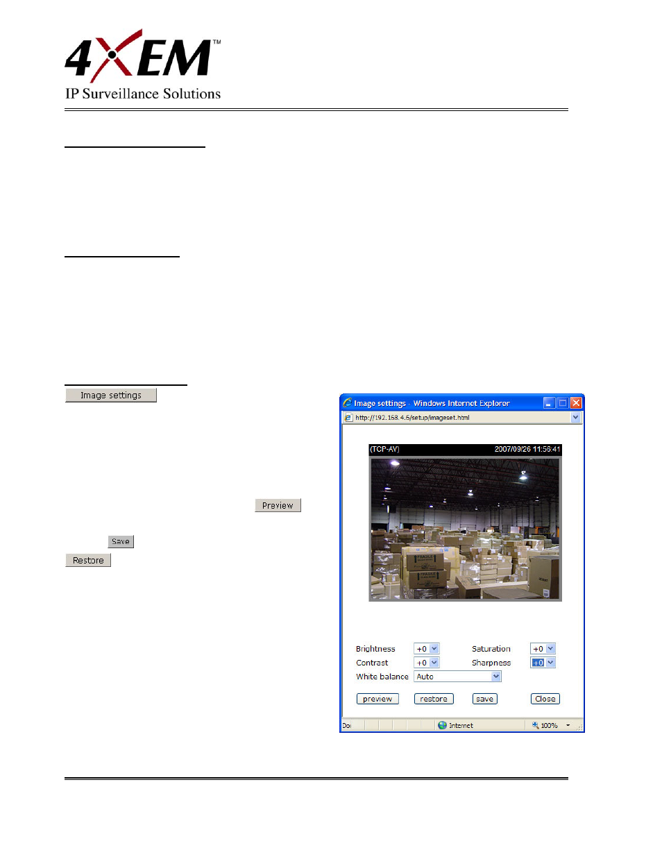 General, Video settings, Video orientation | Audio settings, Image settings | 4XEM IPCAMW45 User Manual | Page 26 / 57