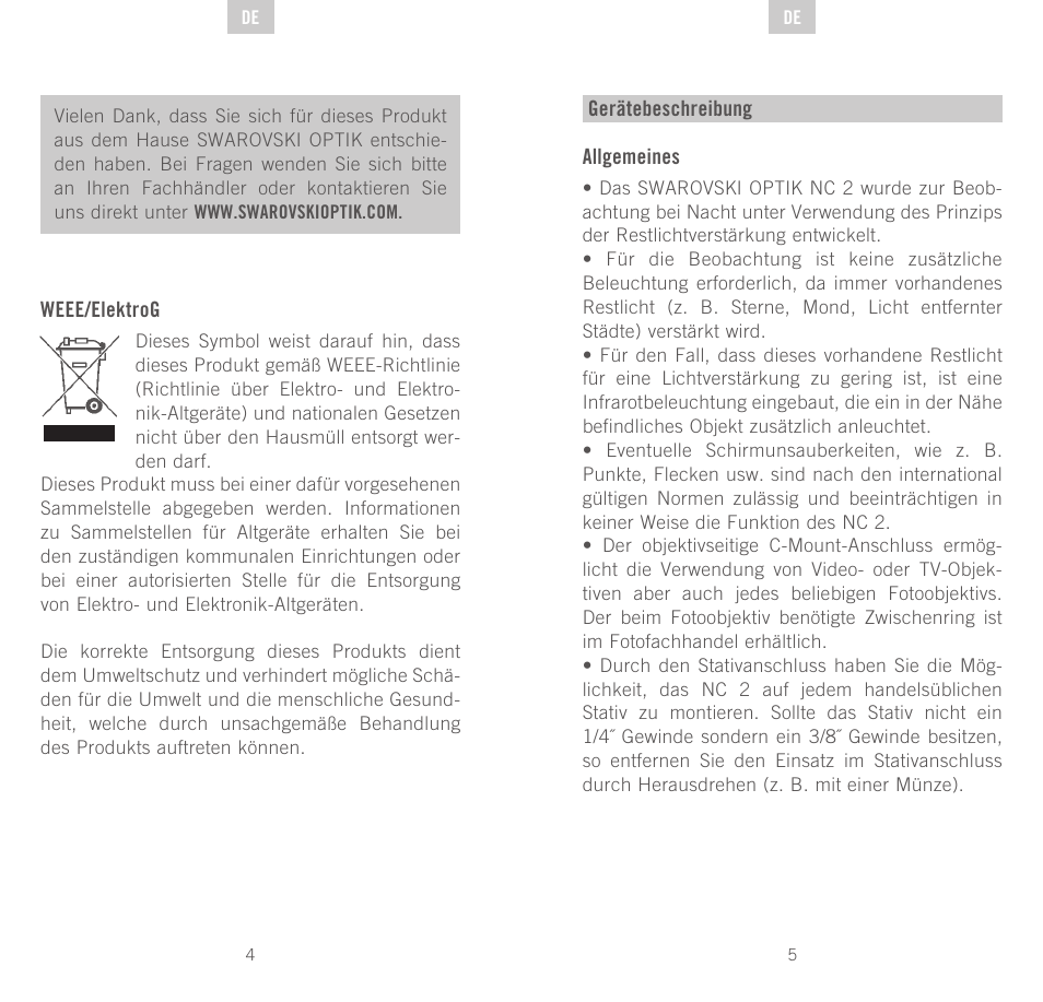Swarovski Optik NC	2 User Manual | Page 3 / 61