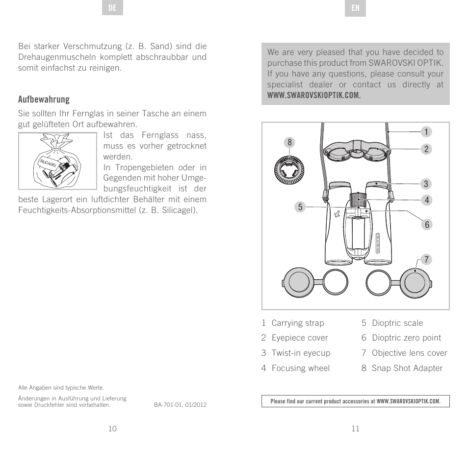Aufbewahrung | Swarovski Optik EL 50 User Manual | Page 6 / 51