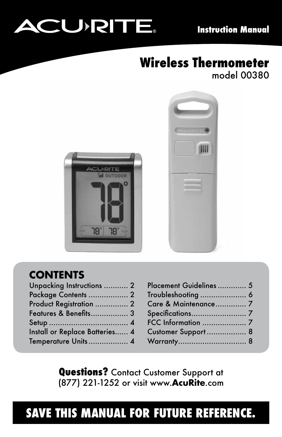 AcuRite 00380 Thermometer User Manual | 10 pages