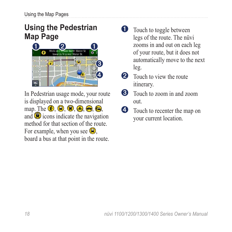 Using the pedestrian map | Garmin nuvi 1300 User Manual | Page 24 / 72