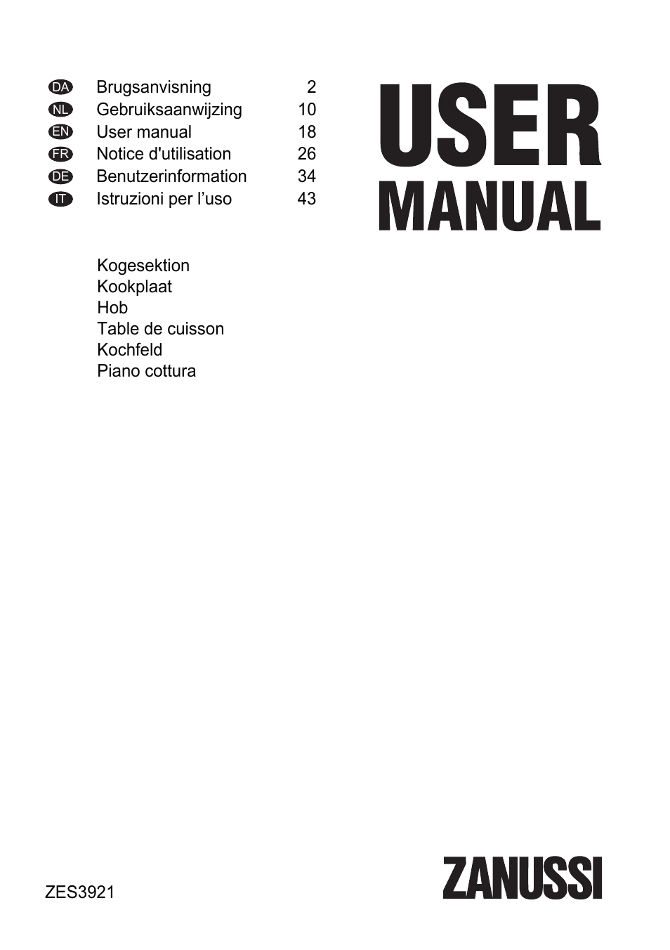 Zanussi ZES 3921 IBA User Manual | 52 pages