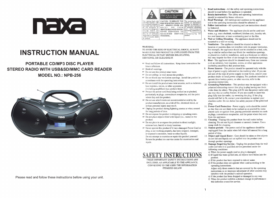 Naxa NPB-256 User Manual | 5 pages