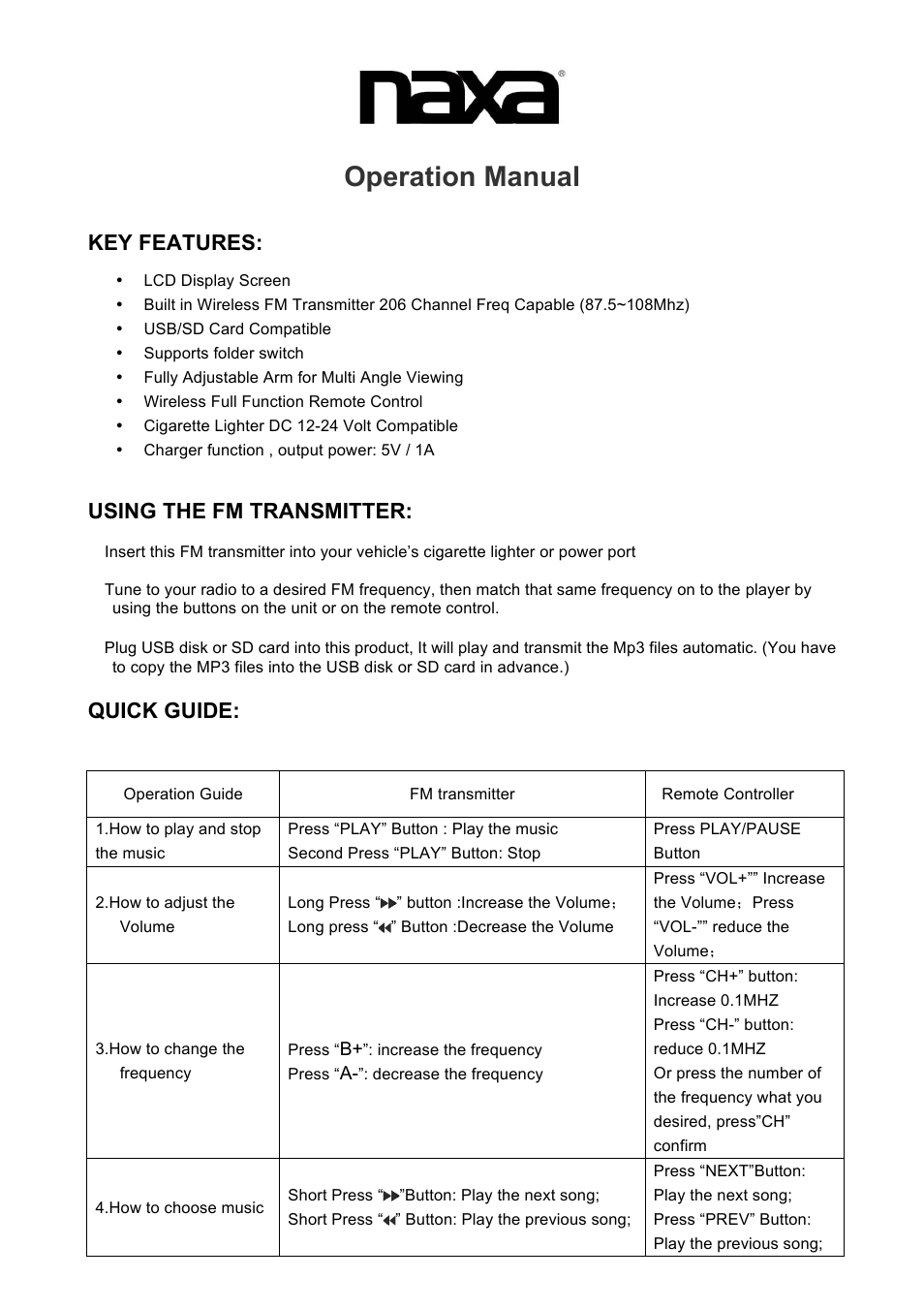 Naxa NI-3215 User Manual | 2 pages