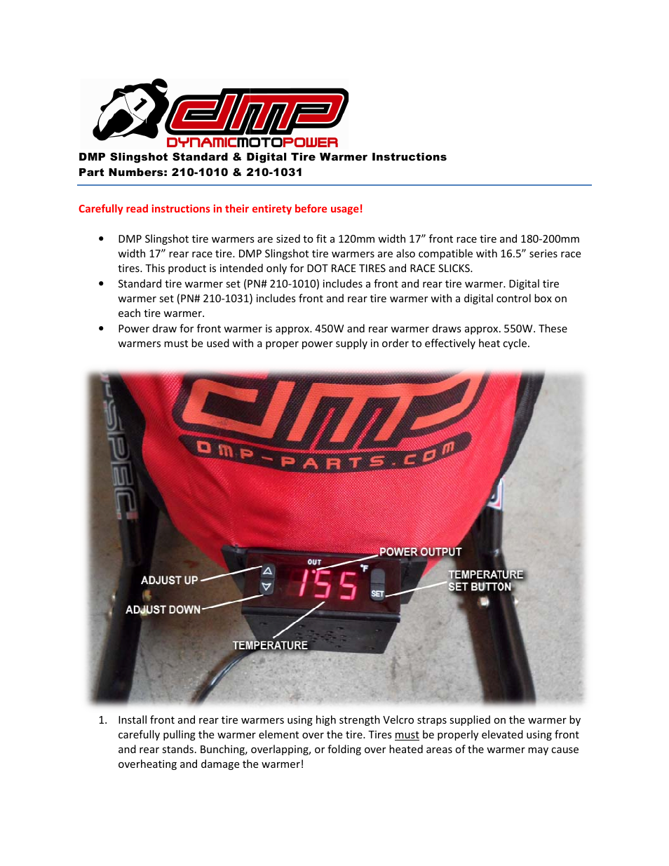 Shogun Motorsports DMP Slingshot Tire Warmers Digital User Manual | 2 pages
