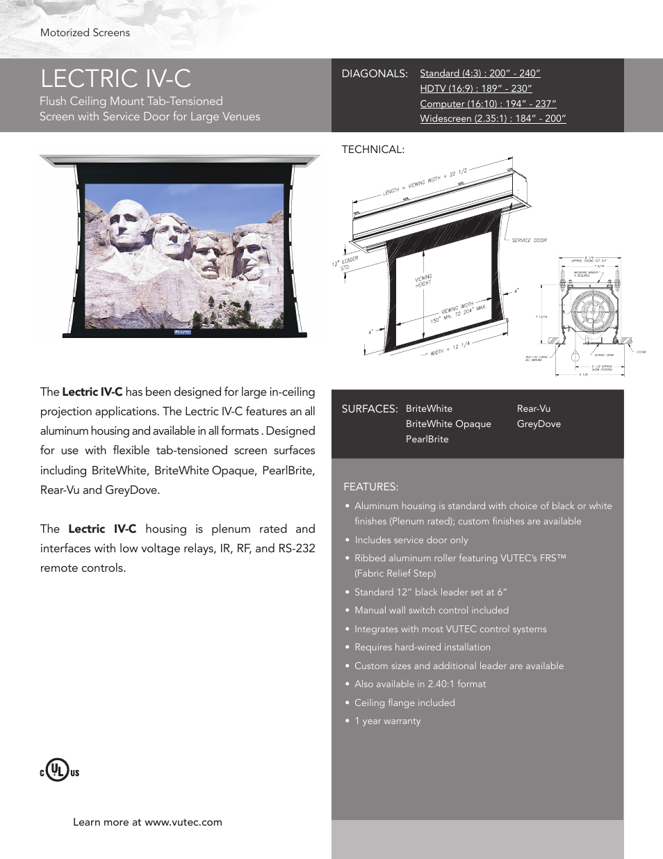 Vutec LECTRIC IV-C - Product Sheet User Manual | 1 page