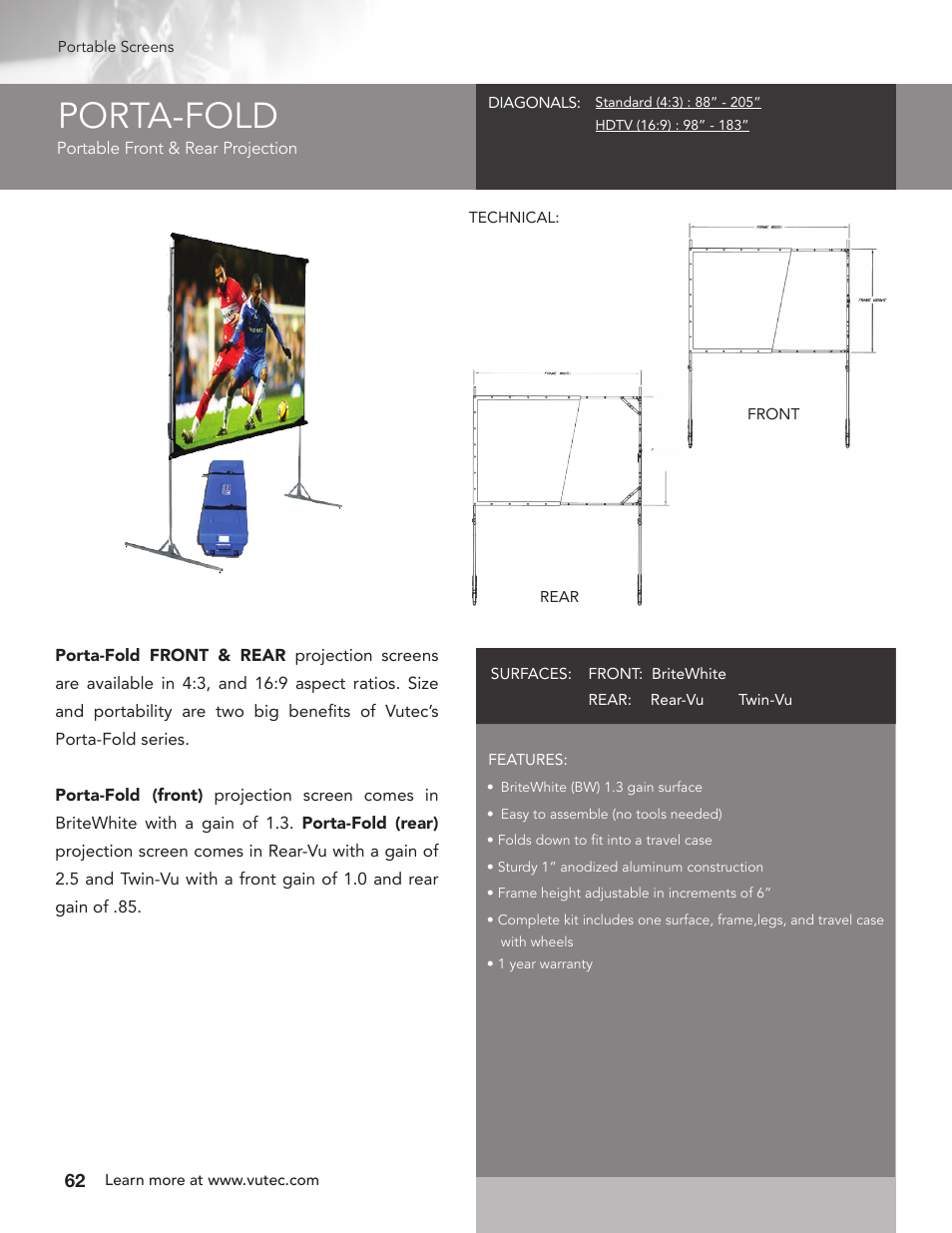 Vutec PORTA-FOLD - Product Sheet User Manual | 1 page