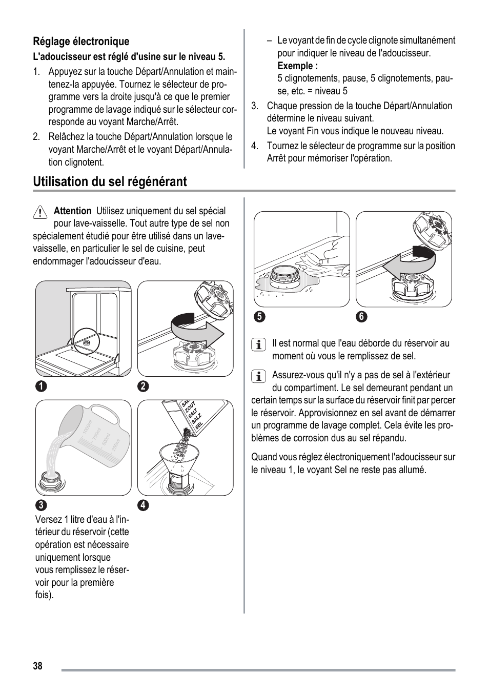Utilisation du sel régénérant | ZANKER ZKI1530 User Manual | Page 38 / 68