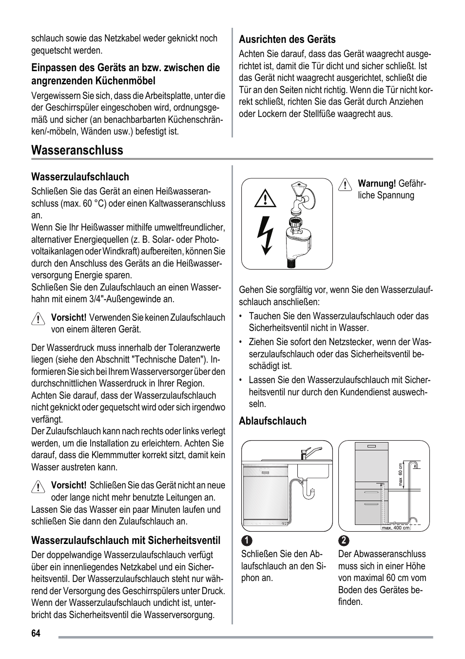 Wasseranschluss | ZANKER ZKI1530 User Manual | Page 64 / 68