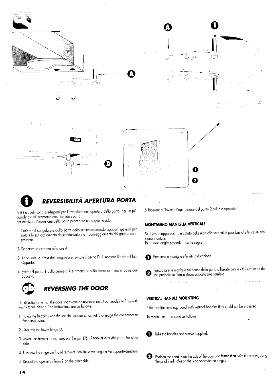 Reversibilità apertura porta, Reversing the door, Montaggio maniglia verticale | Vertical handle mounting, J1 ii | ZANKER GS 105 User Manual | Page 14 / 31