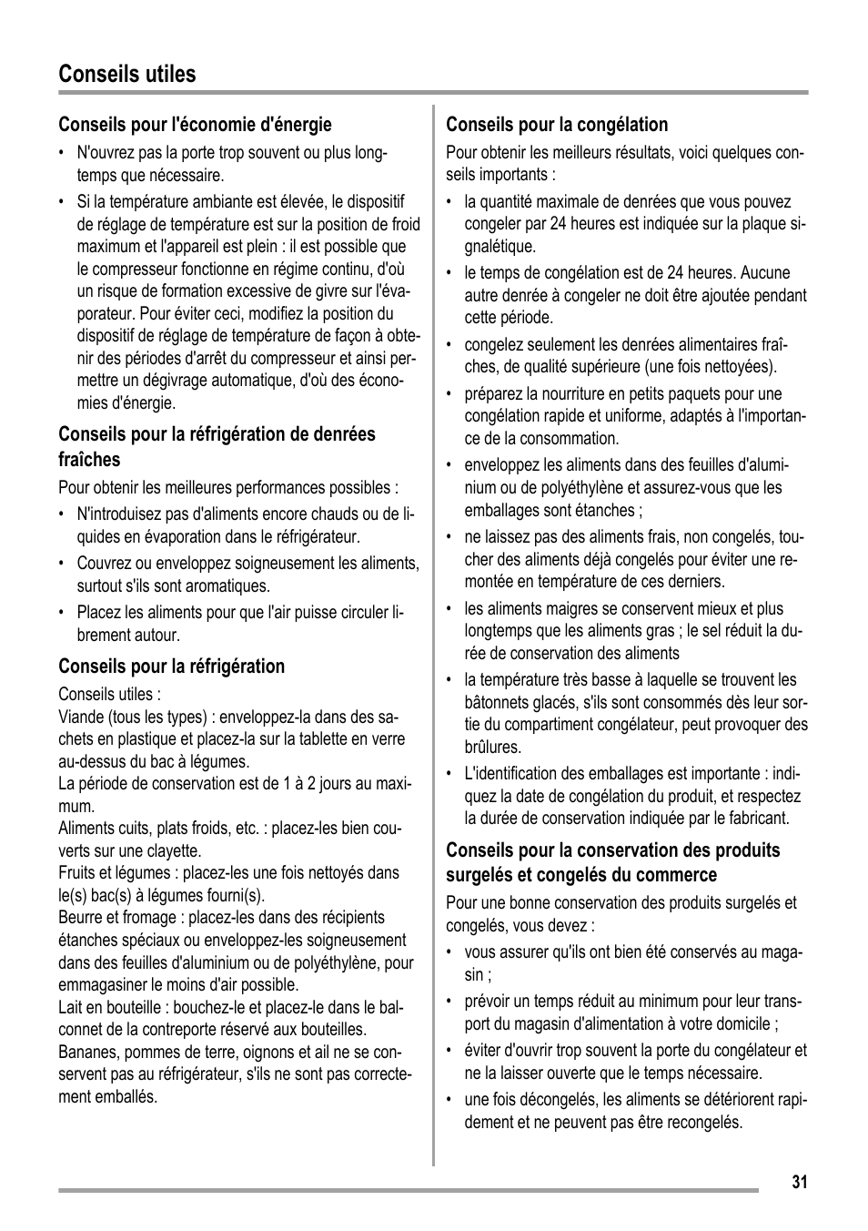 Conseils utiles | ZANKER KBB 24001 SK User Manual | Page 31 / 56