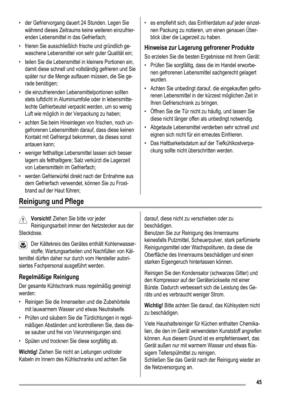 Reinigung und pflege | ZANKER KBB 24001 SK User Manual | Page 45 / 56