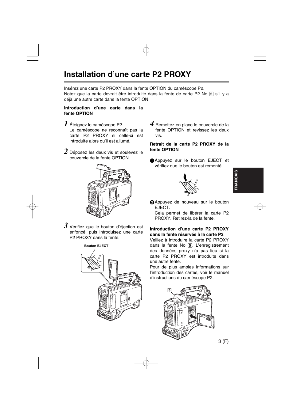 Installation d’une carte p2 proxy | Panasonic AJ-YAX800 User Manual | Page 31 / 104