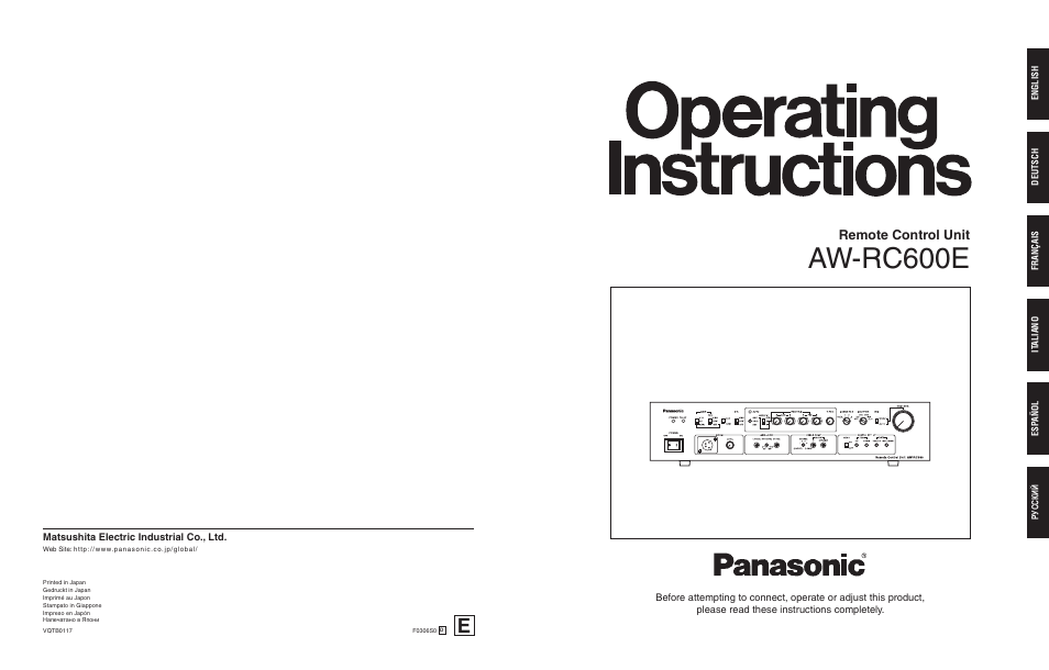Panasonic AW-RC600 User Manual | 124 pages