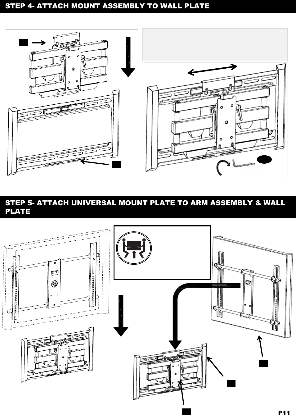 Step 4- attach mount assembly to wall plate | NXG Technology NX-MOUNT-ART-L User Manual | Page 11 / 13