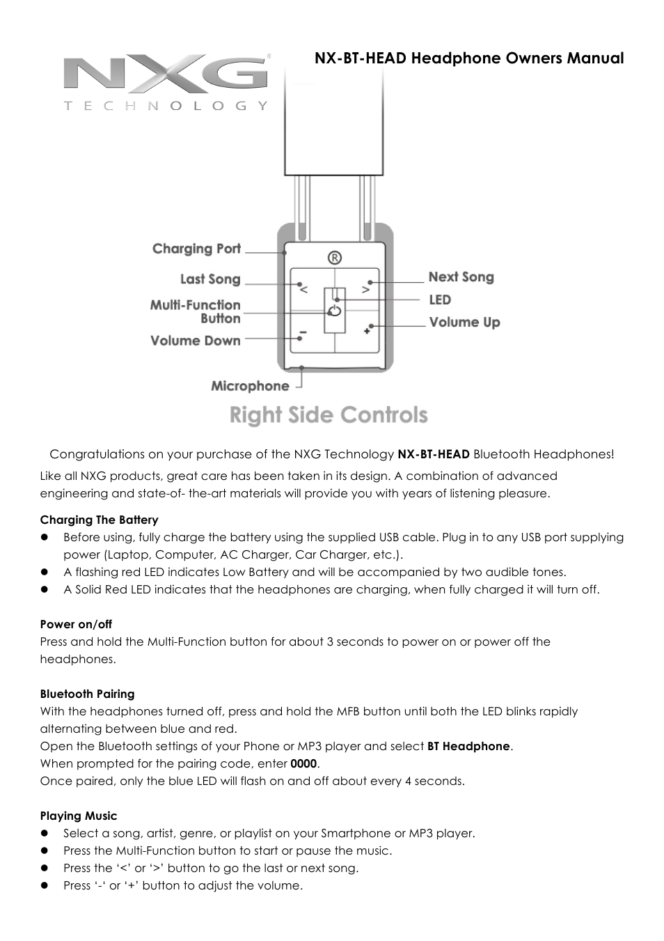 NXG Technology NX-BT-HEAD User Manual | 2 pages