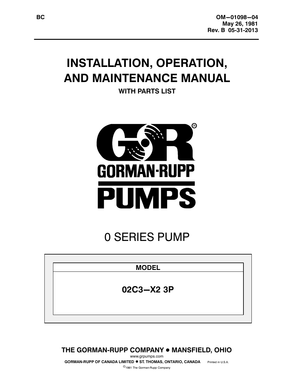 Gorman-Rupp Pumps 02C3-X2 3P 390873 and up User Manual | 26 pages
