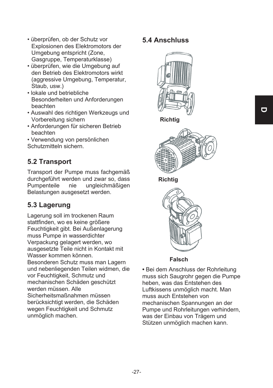 2 transport, 3 lagerung, 4 anschluss | IMP Pumps CL, CLD, CB User Manual | Page 27 / 56