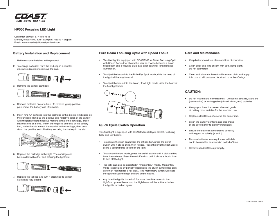 Coast HP550 User Manual | 1 page