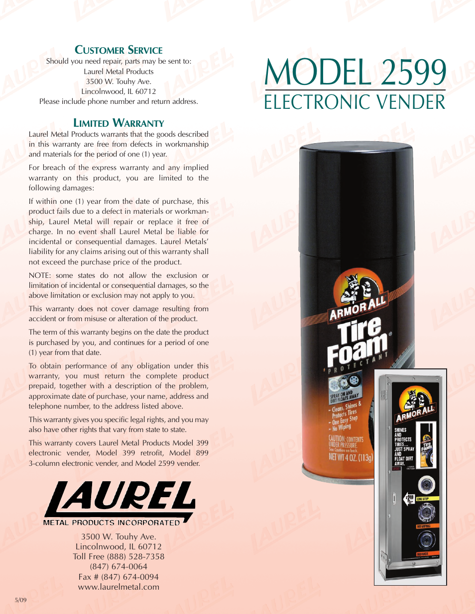 Laurel Metal 2599 ELECTRONIC VENDER User Manual | 4 pages