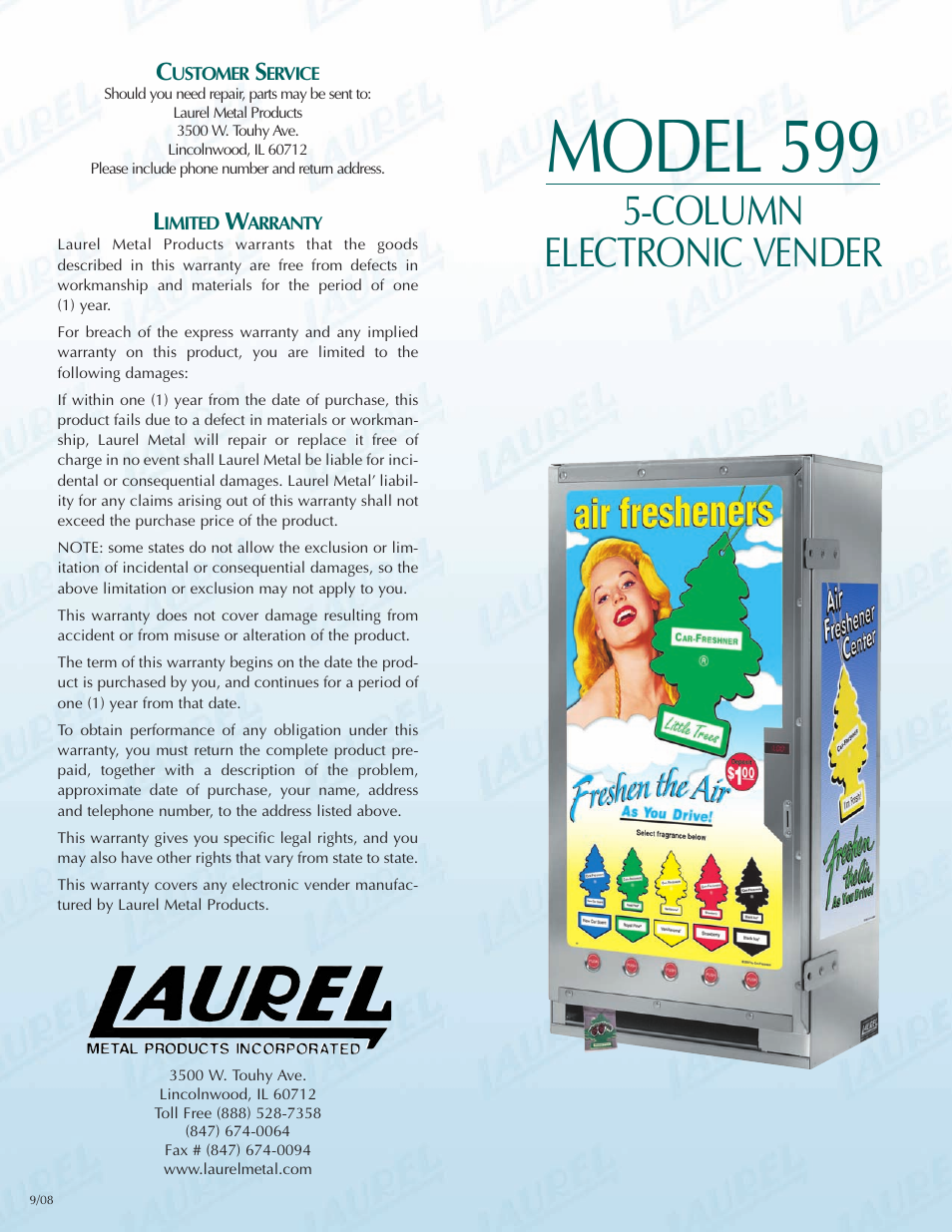 Laurel Metal 599 5-COLUMN ELECTRONIC VENDER User Manual | 4 pages