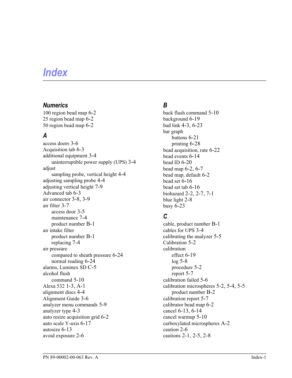 Index | Luminex 100 User Manual Version 1.7 User Manual | Page 141 / 146