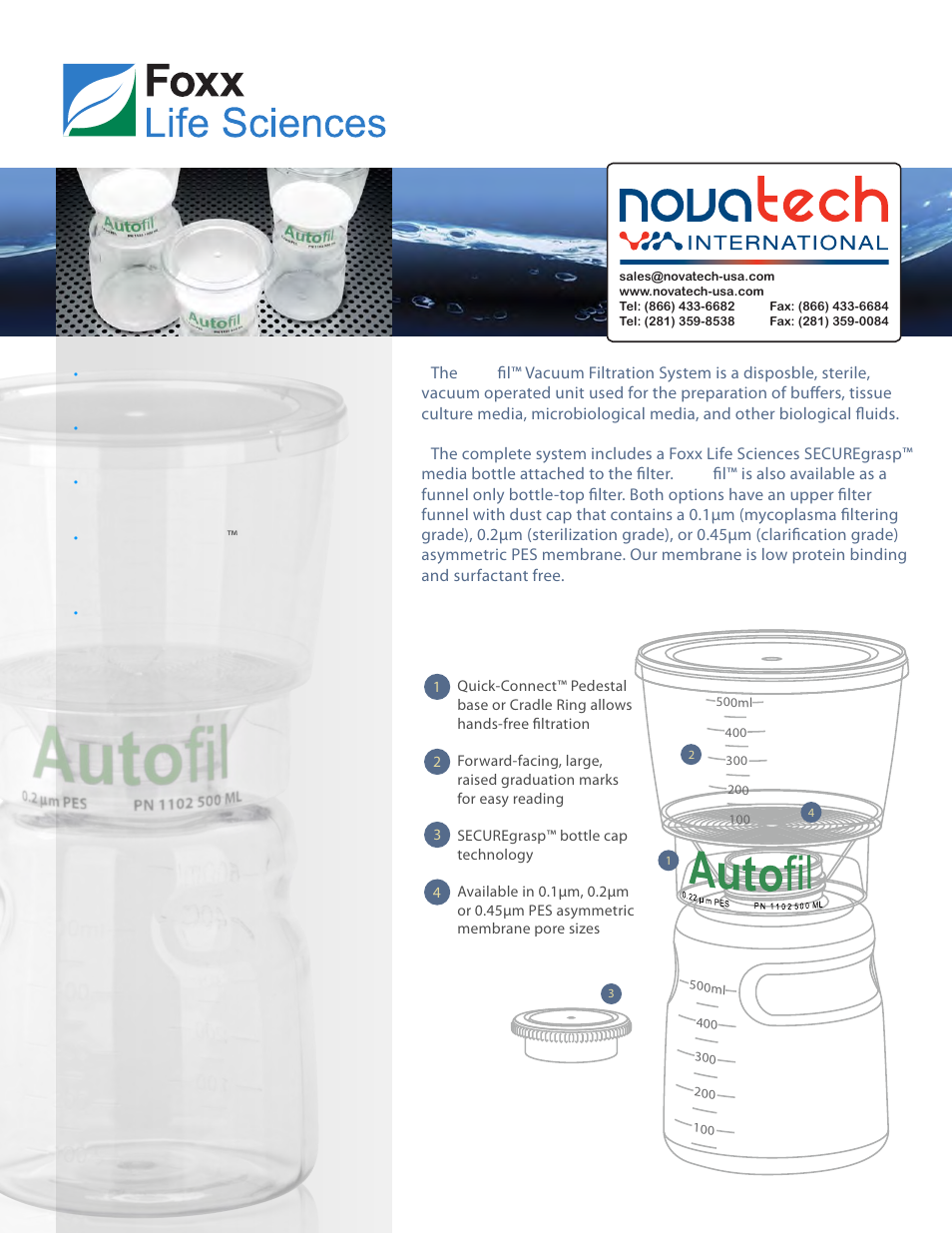 Nova-Tech Foxx Autofil Bottle Top Filtration User Manual | 2 pages