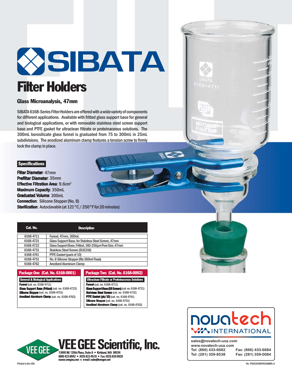 Nova-Tech Sibata 6168 Filter Holders User Manual | 1 page
